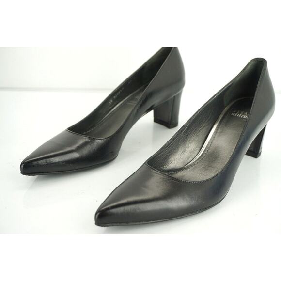 Stuart Weitzman Black Leather Classic Pointy Toe Heels Pumps SZ 8.5 Narrow $385 - Picture 6 of 12